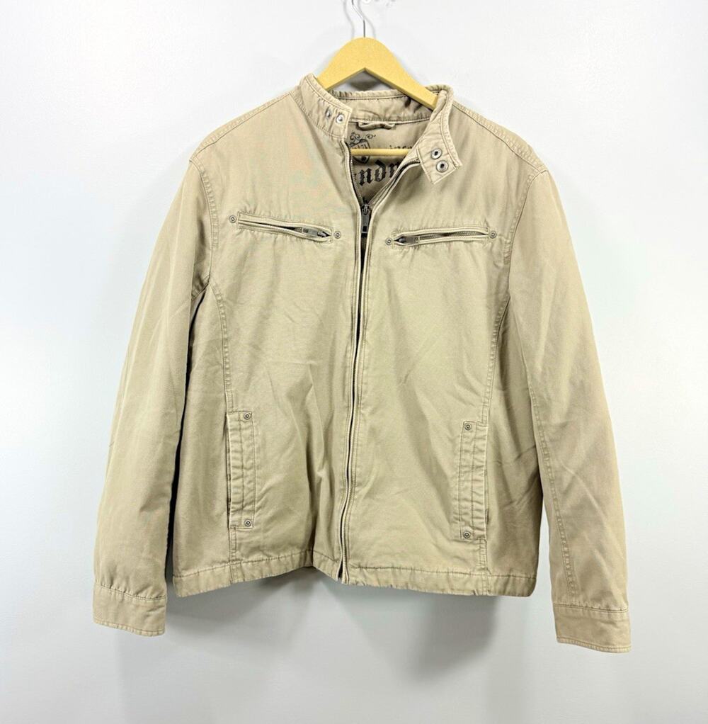 Grandville Rock Concert Men’s L Beige Cotton Canvas Zip Stand-Up Lined Jacket